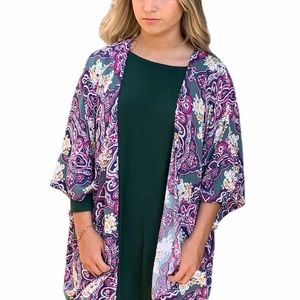Itro Floral Open Front Kimono Stlye Lightweight Cardigan Size M